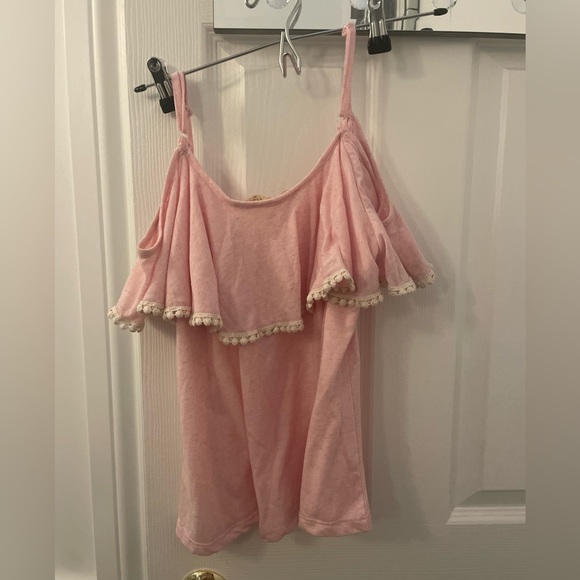 California GYPSY pink off the shoulder top with pompoms - Picture 3 of 5